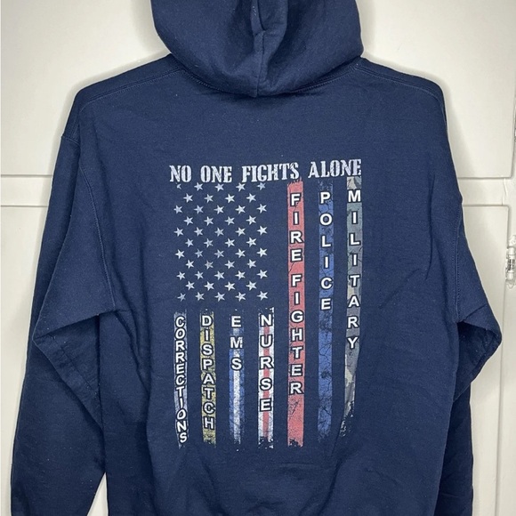 Gildan Other - No One Fights Alone Blue Hoodie Pre-owned Good Condition Gildan Medium Unisex